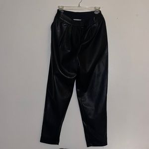 black fake leather pants